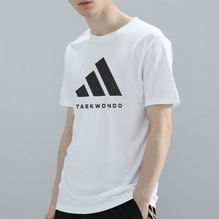 Adidas Classic Logo Print Comfortable Breathable Skin-Friendly Casual Knit Crew Neck Short Sleeve T-Shirt Unisex Tops White Black ADICLTS24TK-WB