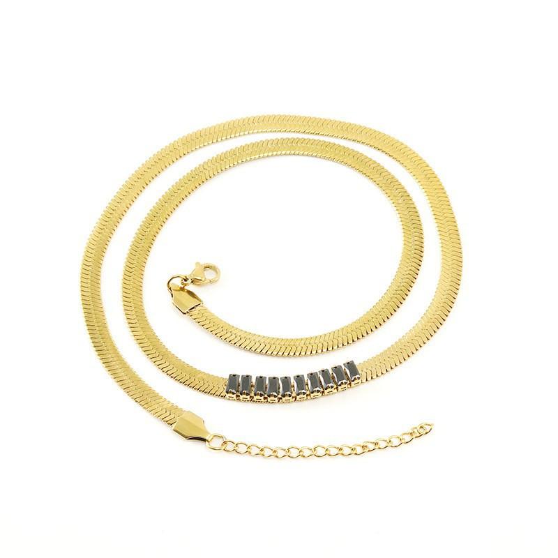 

Ожерелье из титановой стали с циркониевым лезвием, женская модная цепочка из нержавеющей стали с бриллиантовой инкрустацией лезвий 18K