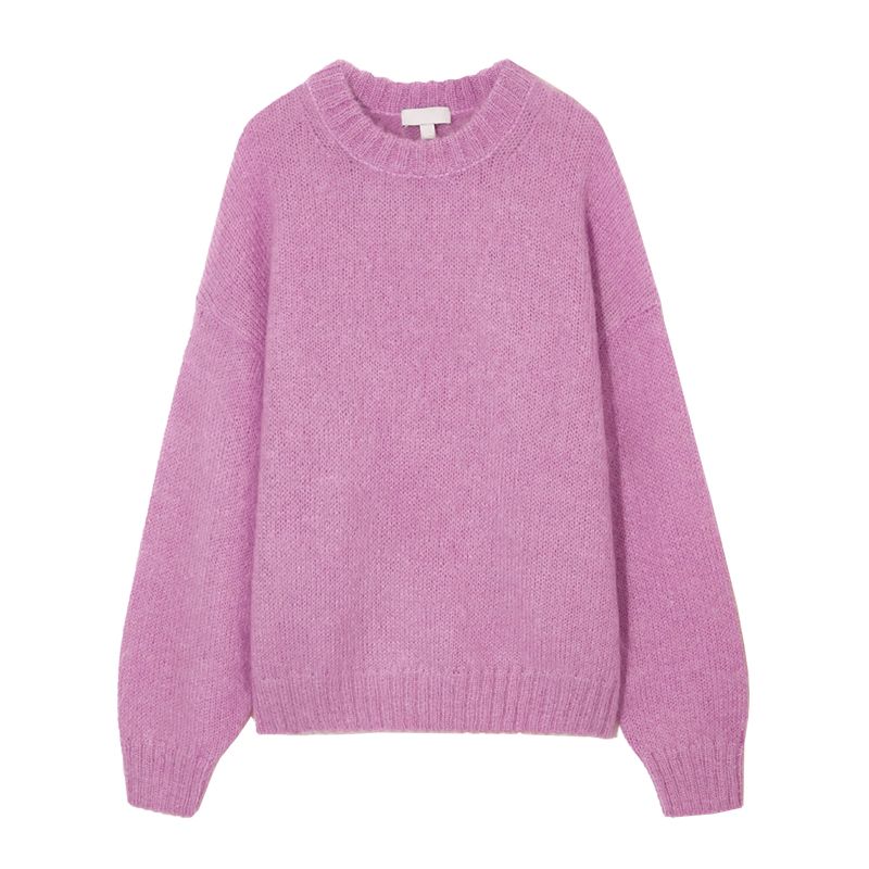 MD Spring New Arrival Basic Style Loose Casual Sweater round Neck Mohair Blended Sweater 1097008