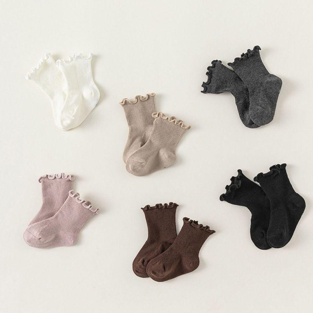 6Pairs Breathable Kids Short Tube Socks Ruffle Toddle Sweet Socks Baby Cotton Socks Children