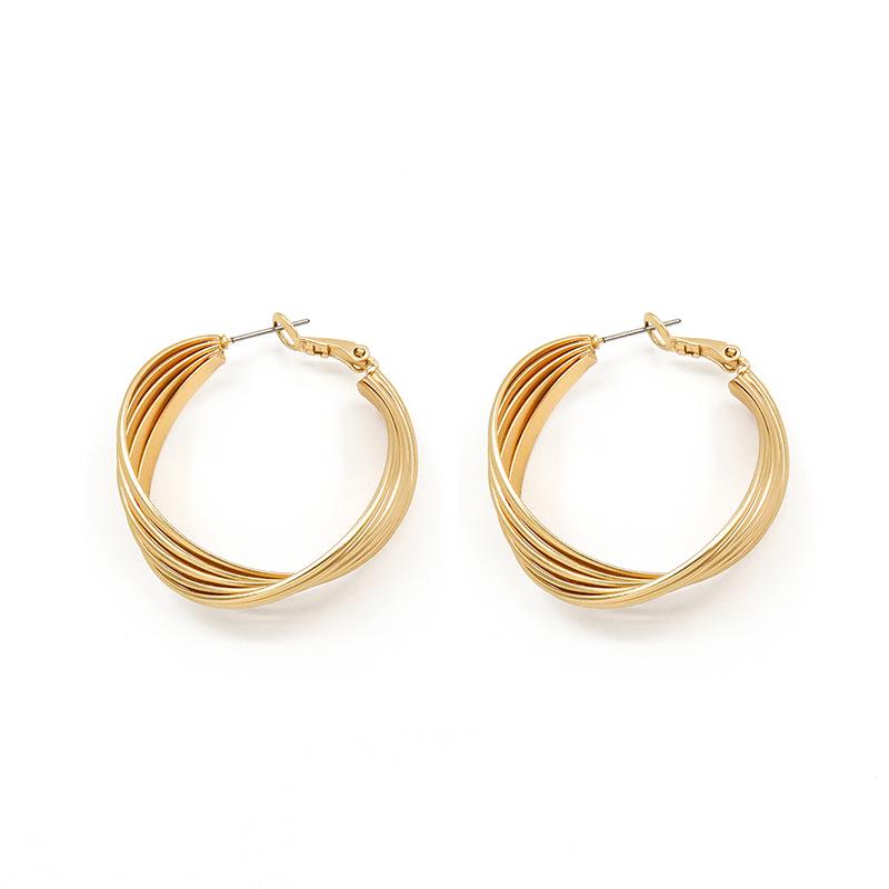 Minimalist Matte Gold Twisted Metal Hoop Earrings - Retro Style for Women