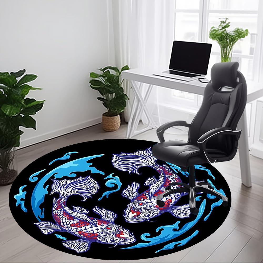 1pc Koi Fish Design Chair Carpet for Office, Round Non Slip Durable Large Size Office Carpet, Suitable for Office
