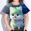 Summer Round Neck 3D Cute Cat Printed Top Fashionable Casual Short Sleeved Children's Girl T-shirts