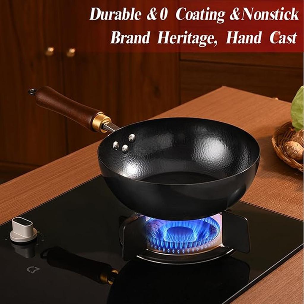 Non-rusting, Uncoated Cooking Wok, Deep Nitrided Household Cooking Wok, Gas-specific Cooking Wok, Flat Large Frying Pan