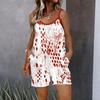 Womens Sleeveless Spaghetti Strap Romper Geometric Splicing Print Pocket Short Jumpsuit