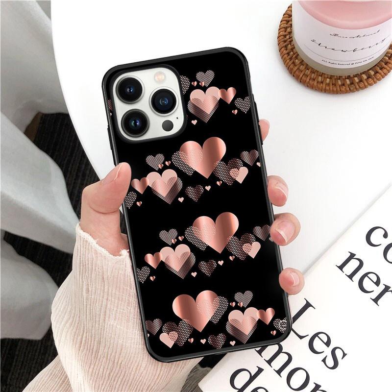Phone Case For Iphone 14 13 12 11 Pro Max XS XR X 8 7 Plus SE Mobile Phone Cases Gold Rose Love Heart Funda Cell