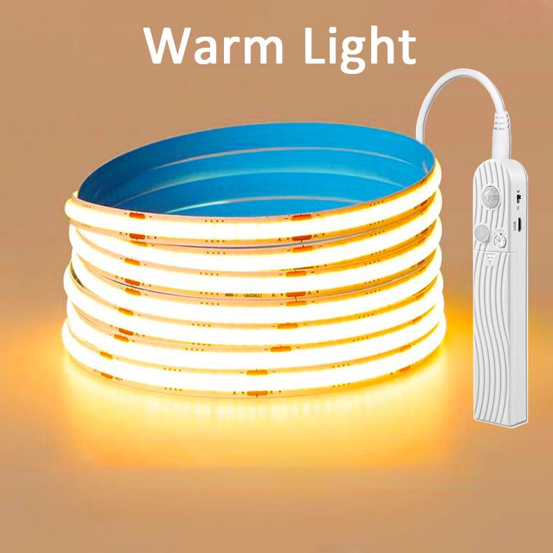 Motion Sensor Led Lights Strip Battery Powered 320 Leds/m COB Led Strip Lights for Stair Bedroom Closet Under Cabinet Lighting