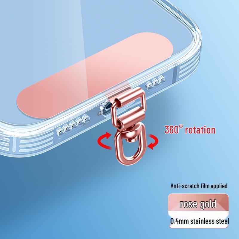 Ultra-Thin Stainless Steel Rotating Phone Lanyard Clip with Anti-Lost Sticker
