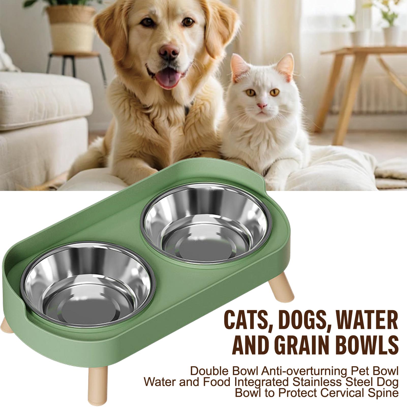 Pet Double Bowl Fashion Feeding Large Capacity Stainless Steel Dog Bowl Drinking Water Neck Cat Double Bowl зелёный