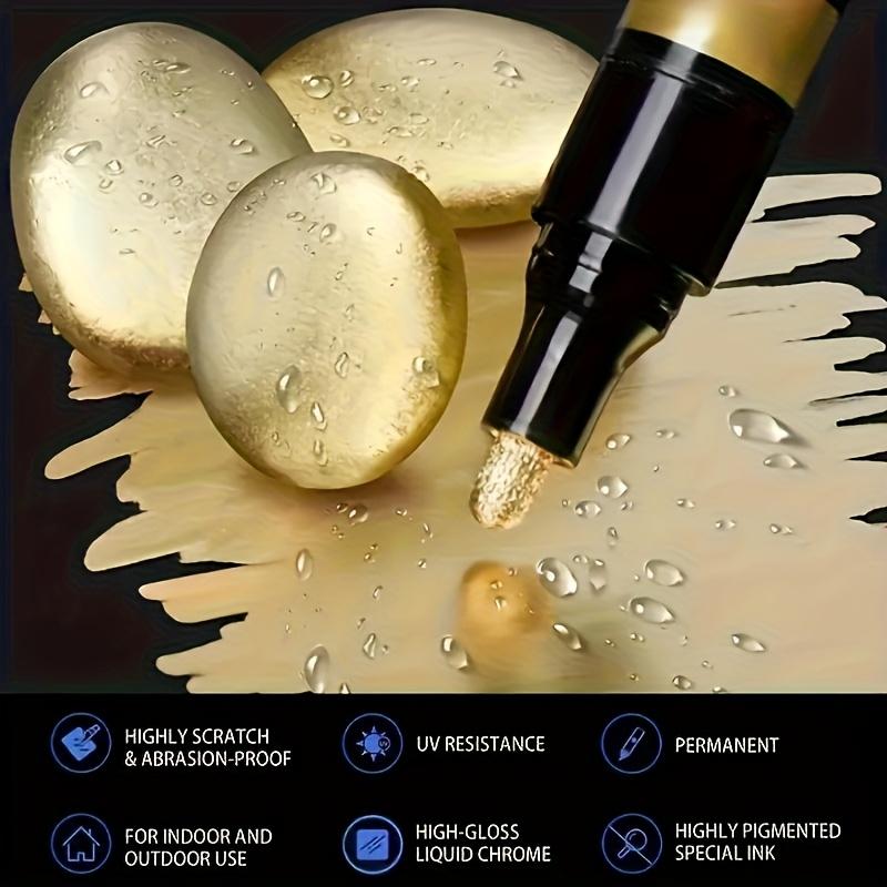 Mirror Markers - Chrome Golden & Silvery Metallic Tips, Water-Based Art Markers for Ceramic, Glass, and More - DIY Signature