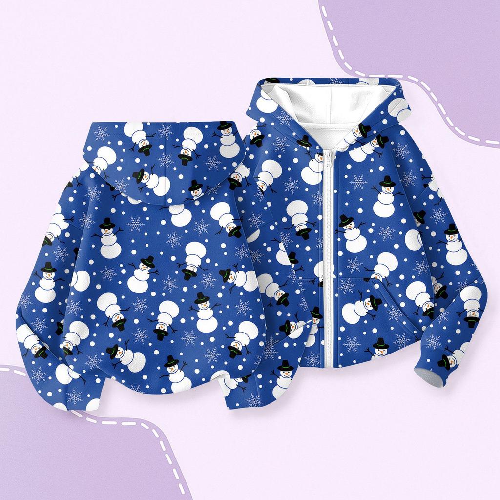 Children's Fashion Christmas Printed Long Sleeved Hooded Sweatshirt, Girls' Hoodie Jacket