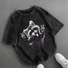 Women's Retro Tarot Black Cat T-shirt Retro Washed Casual T-shirt Mystery Cat Design Round Neck Short Sleeve Top Retro Style Top