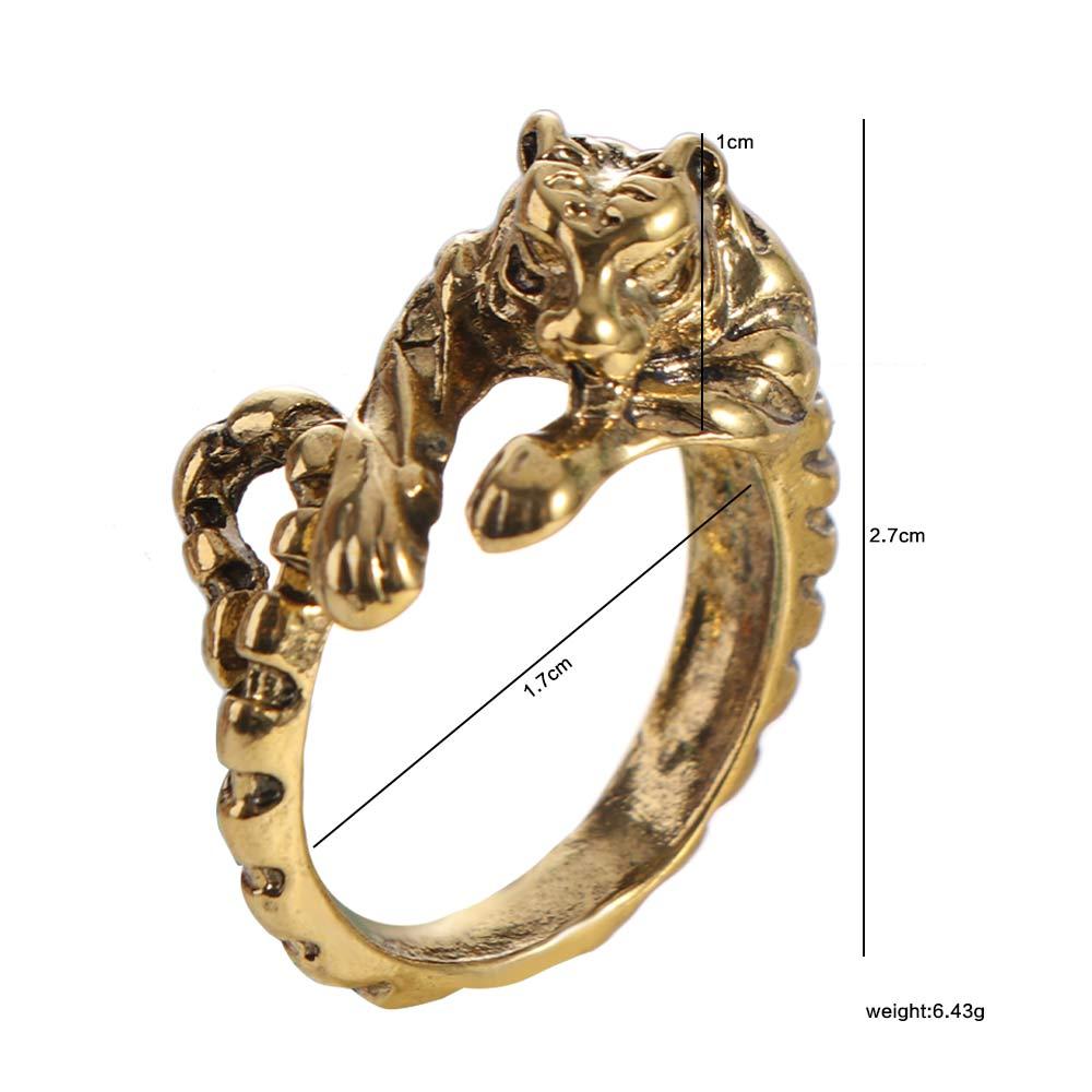 Anillo Tigre Feroz de Personalidad Oro Antiguo Plata Anillo Abierto Anillo Estilo Animal Regalos para Fiesta