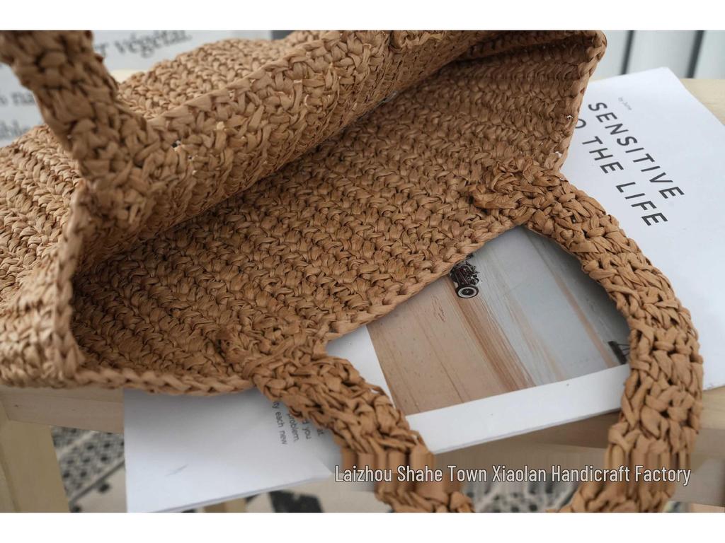 Striped Handmade Straw Tote with Letter Embroidery - Casual Beach Travel Bag