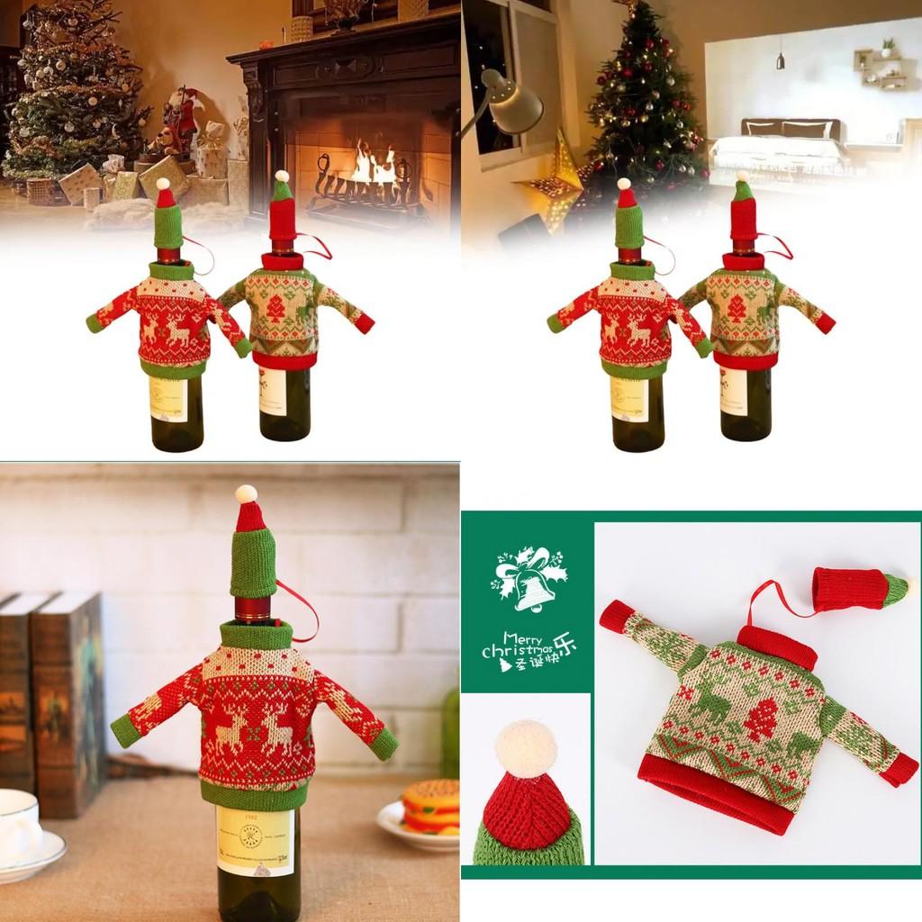 Knit Sweaters Wine Bottle Set For Christmas Atmosphere Decoration In Dining Room