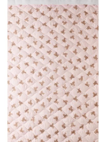 Light Yellow Pink Plaid Quilted Bear Print Cotton Vest Jacket