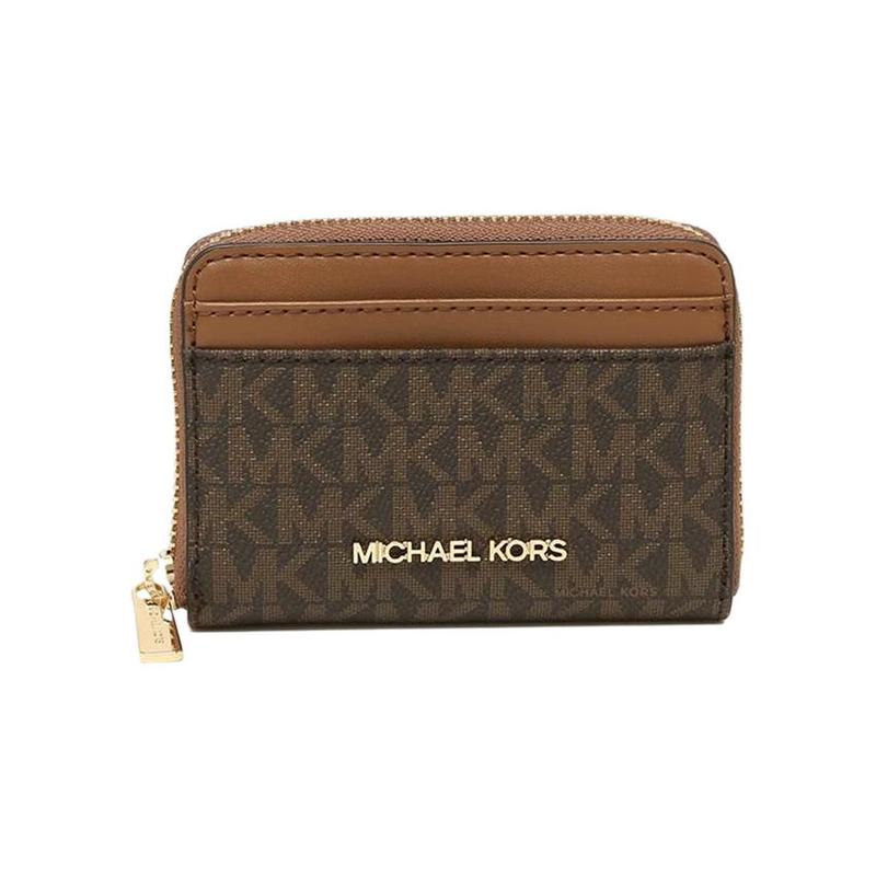 MICHAEL KORS Jet Set Travel Logo Zipper Closure Coated Canvas Card Holder Wallet Regular Women s Brown коричневый