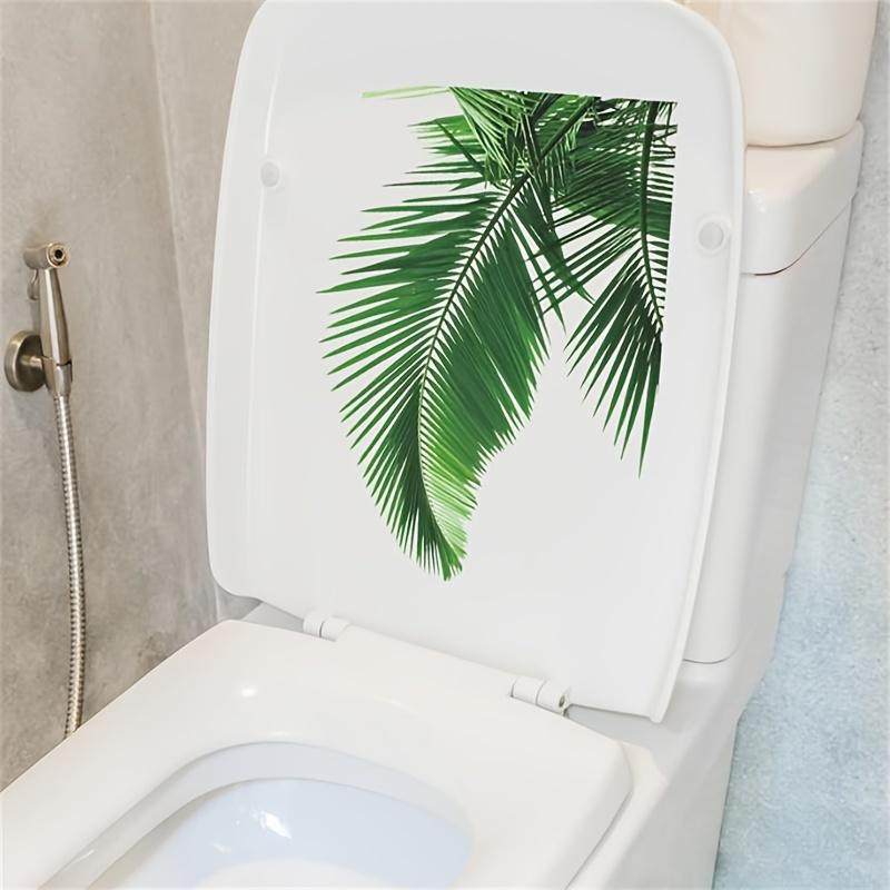 1pc Tropical Leaf Pattern Self-Adhesive Toilet Lid Decals, Easy Apply & Remove Bathroom Wall Stickers, Bathroom Accessories