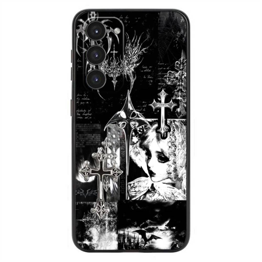 Gothic Cyber Sigil Cross Eyes Skull Phone Case For Samsung Galaxy A32,21s,22,31,52,53,72,73,Note20,8,9,10 Silicone Black Cover