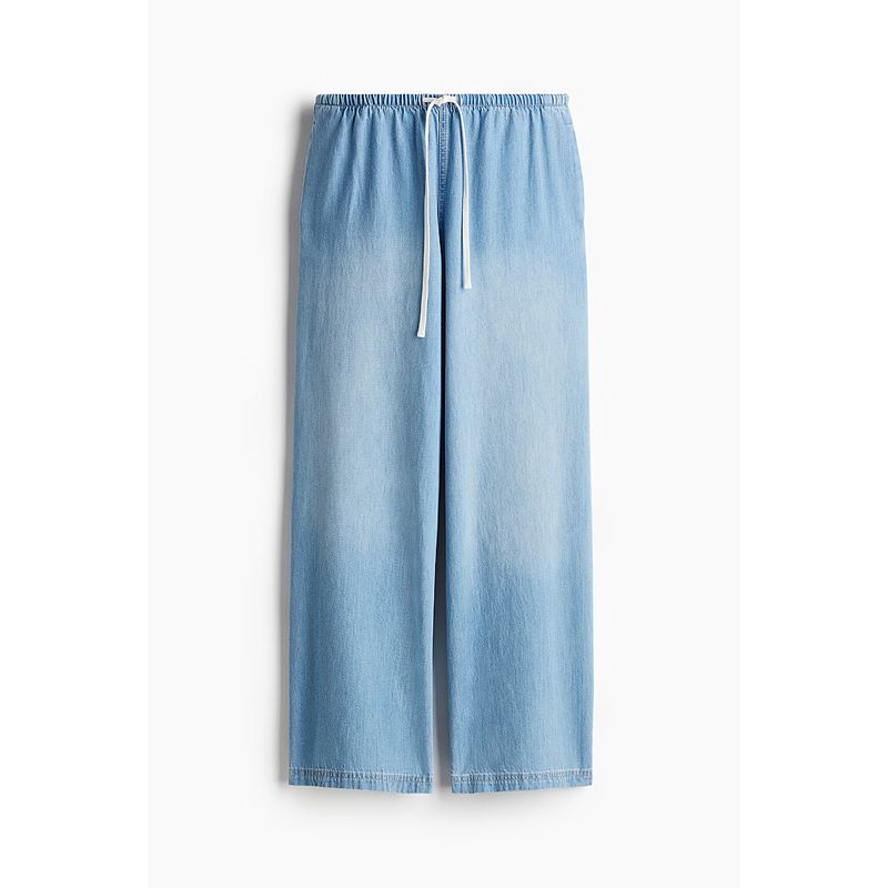 

Женские джинсы HM 2025 Лето Новое поступление Средняя посадка Удобные на кулиске Свободные джинсы широкого кроя 1267589 Light Denim Blue 004 150/60