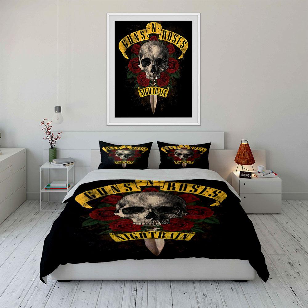 Skull & Roses Rock Bedding Set Bedding Duvet Cover Set Duvet Cover Pillowcases (1 * Duvet Cover 2 * Pillowcases, without duvet insert)