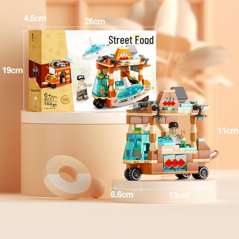Retro Hamburger and Ice Cream Food Truck Building Block Set for Children