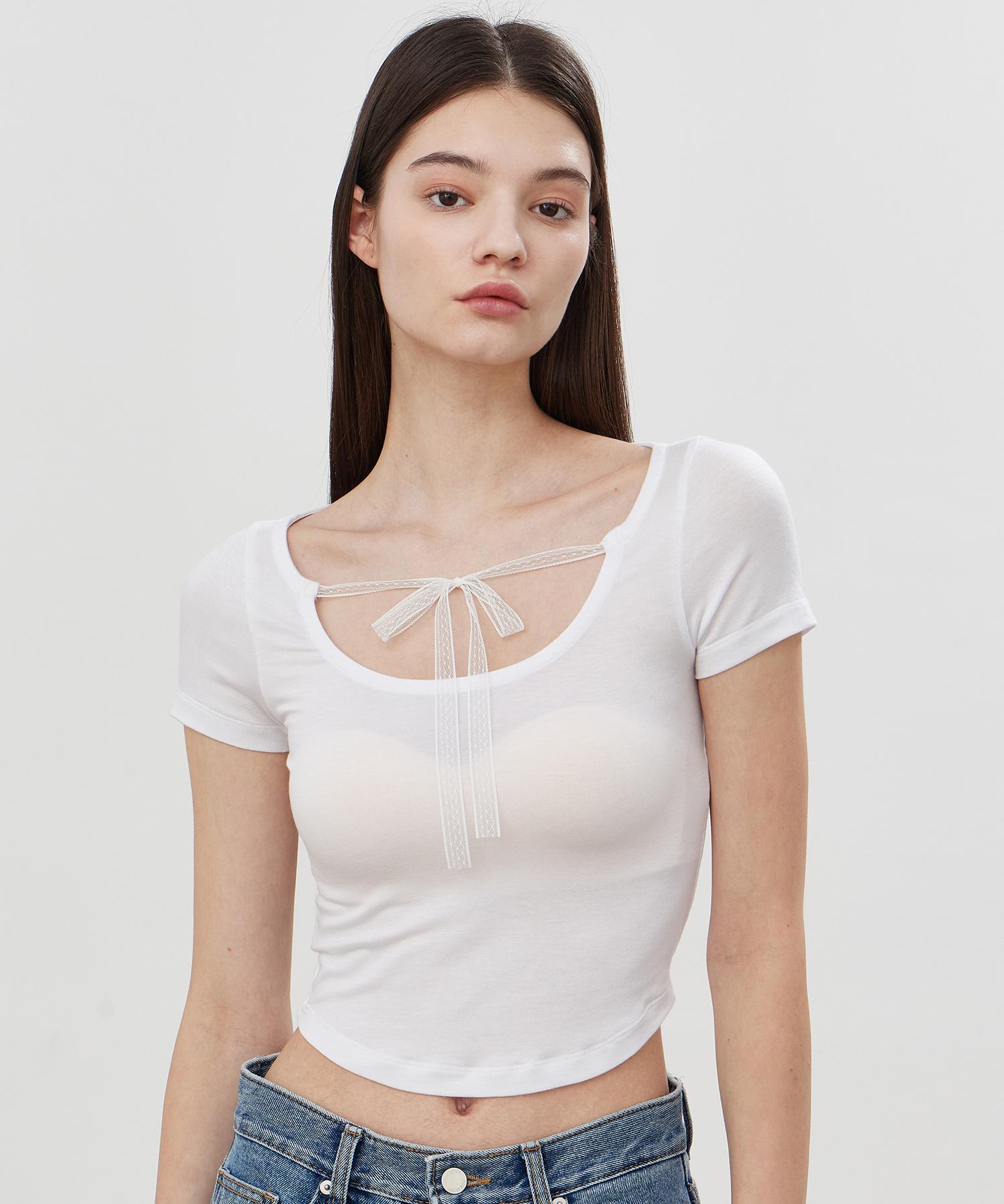 Itove Seoul Ribbon Cutout Short Sleeve Tee Wh Free