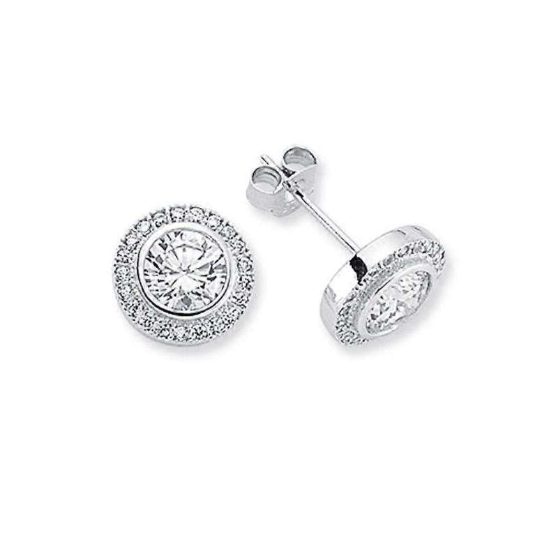 Round Full Diamond Halo Stud Earrings