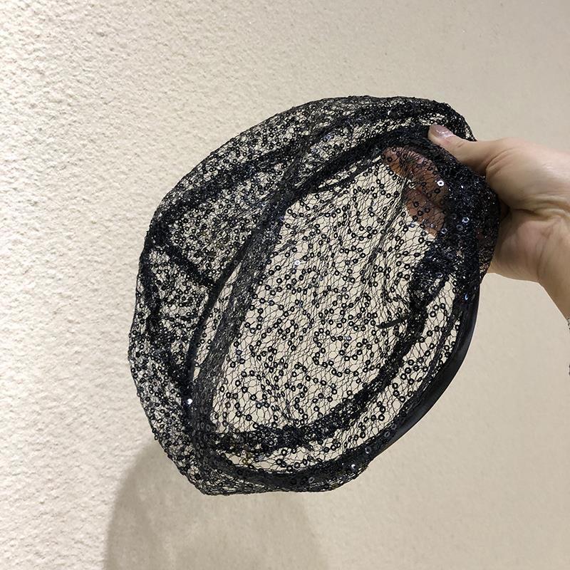 Mesh sequined beret women's summer thin breathable British hollow painter hat temperament elegant Internet celebrity Internet celebrity