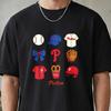 Philadelphia Phillies Doodle T-Shirt, Cute Philly Baseball Fan Graphic Tee, Retro Pretzel and Bow Game Day Casual Team Spirit Shirt Gift