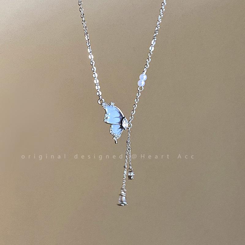Elegant Butterfly Tassel Zircon Necklace - Women's Non-Fading Clavicle Chain Fashion Accessory