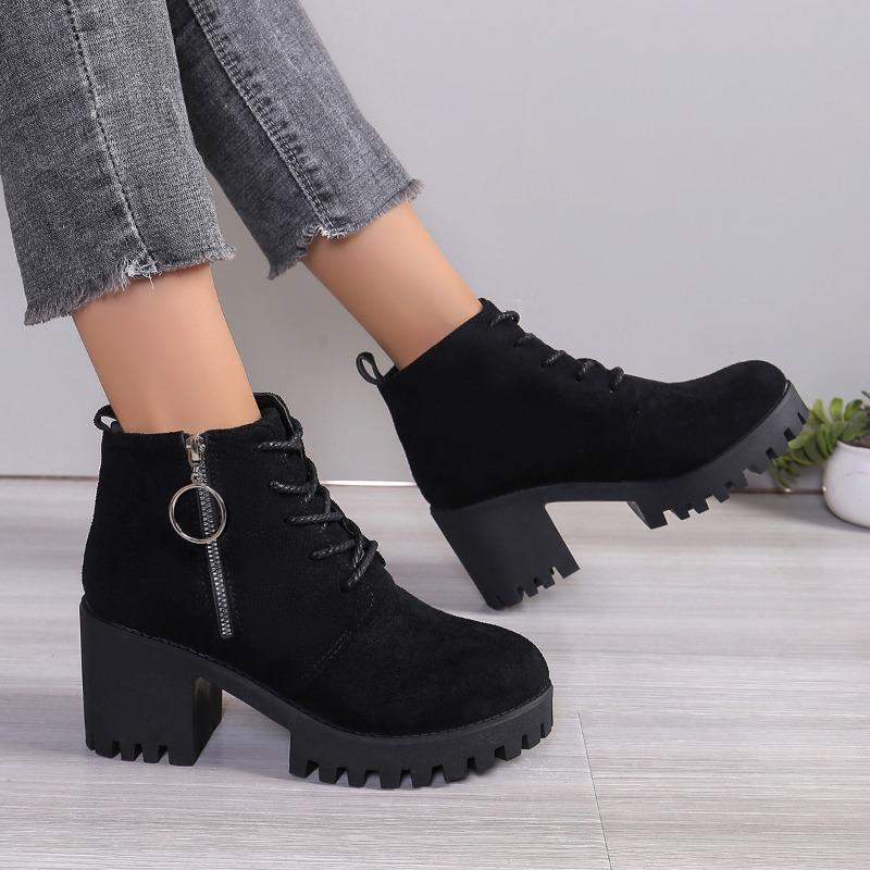 Fashion Ladies Shoes 2024 High Quality Side Zipper Women's Boots Fashion Front Lace-up Modern Boots Women Hot Sale Plus Size Ankle Boots