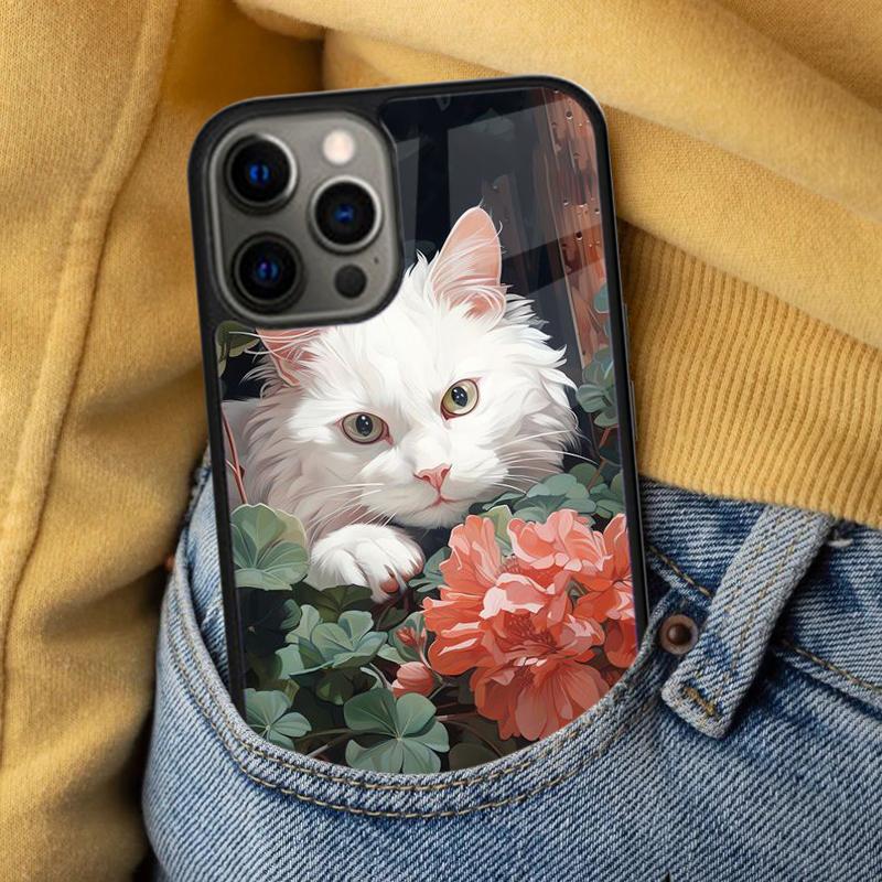 Cute Cat Painting Soft Phone Case for iPhone 17 Air 16e Pro max 15 Pro 13 14 Plus 11 12 MagSafe Magnetic Coque