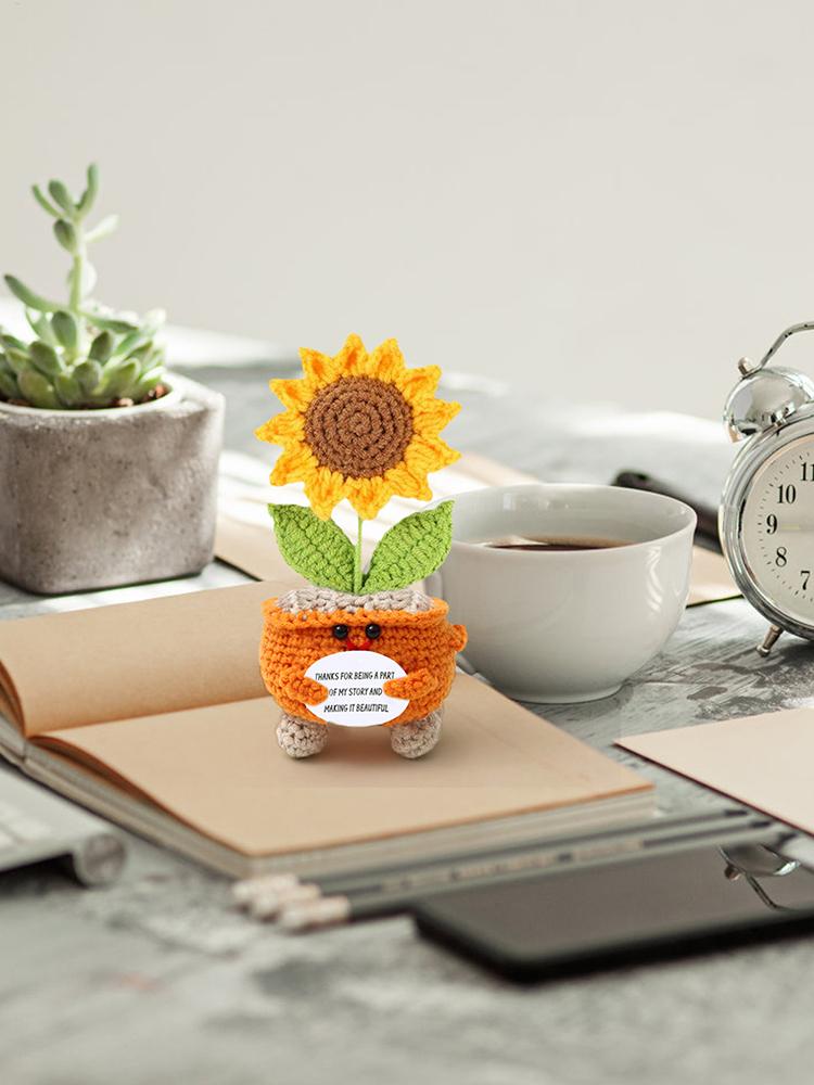 Sunflower Crochet Motivational Flower Doll Artificial Flower Home Decoration Motivational Table Ornament For Bookshelf