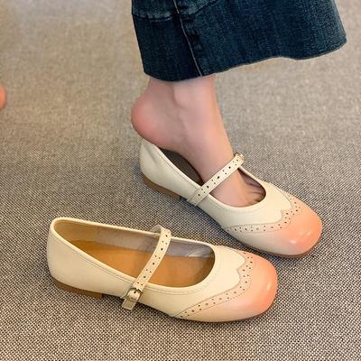Flat-soled Small Leather Shoes, Shallow Mouth Square Head Mary Jane Shoes, One-word Buckle Red Single Shoes Women