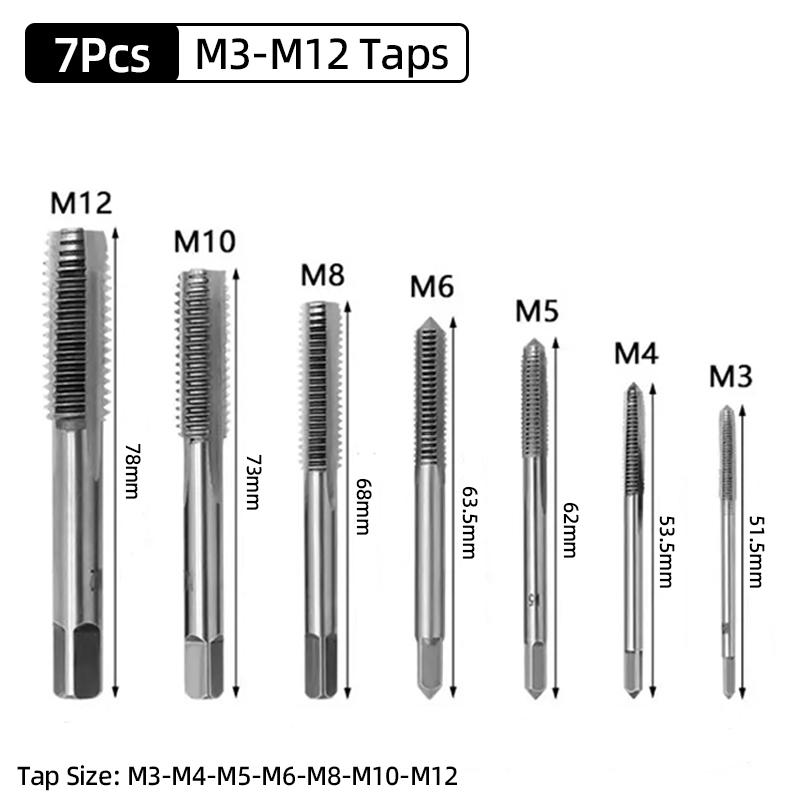 Adjustable M3-M12 T-Handle Ratchet Tap Holder Wrench Tap Wrench Drill Set Hand Tapping Tools Screw Thread Tap Drill Bit