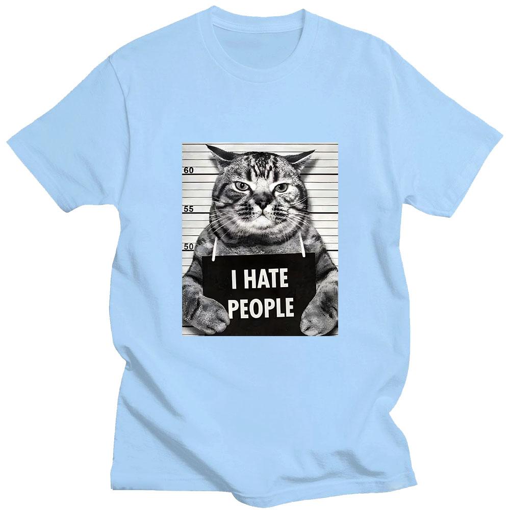 I Hate People Meow Tričko s potiskem Fun Cat Print Trička Volné Street Krátký rukáv Dámské/Mužské 100% bavlna Oblečení Neformální tričko