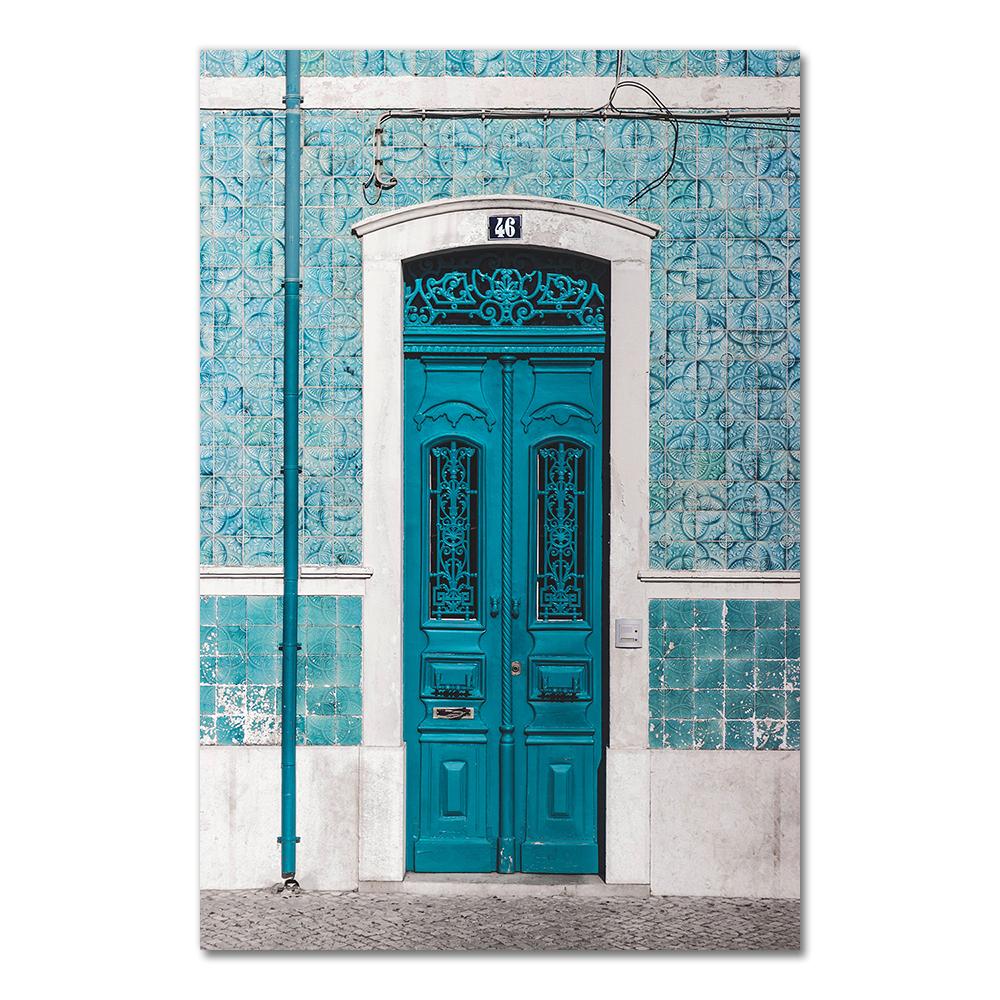 Lisbon Portugal City Map Poster Prints Portuguese Tiles Blue Door Vintage Wall Art Canvas Painting City Photography Home Decor