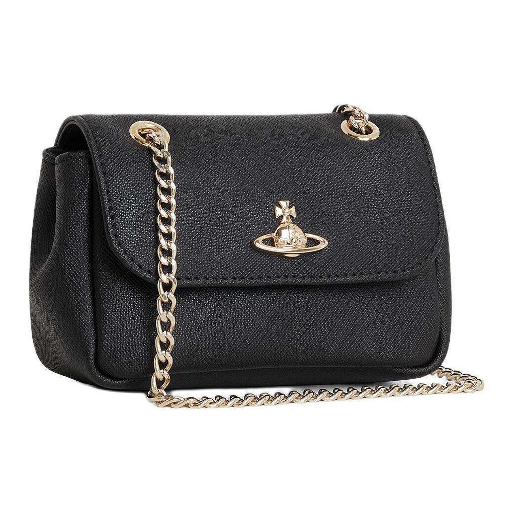 VIVIENNE WESTWOOD Saturn Logo Snap Closure Leather Crossbody Bag Small Women Bags Black 5C01000BWS000BBLACK