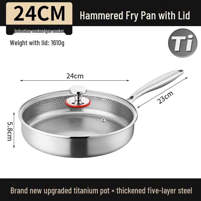 ZISHI 24cm Hammered Titanium Non-Stick Frying Pan with Lid