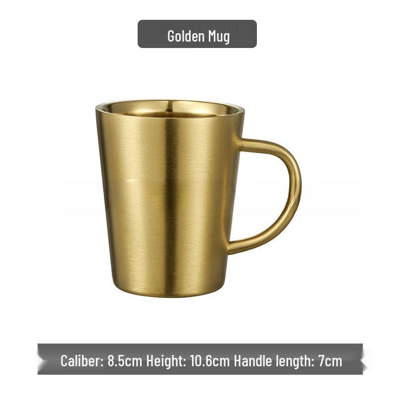 Shangqi Elegant Gold Stainless Steel Coffee Mug with Handle, 380ml
