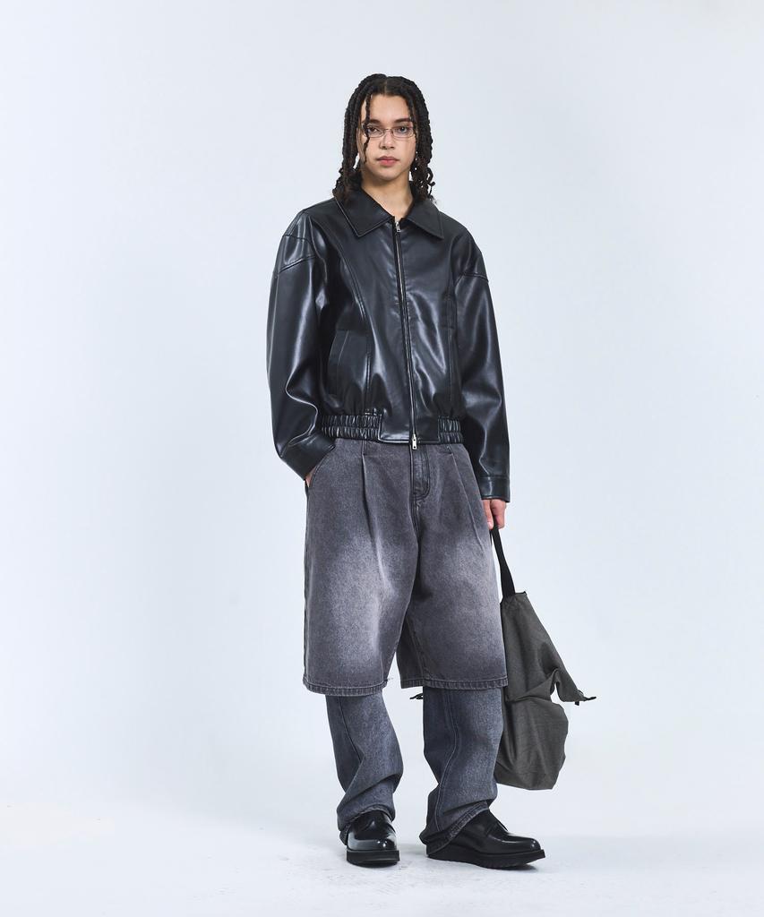 Standarderror 87-Stan062 Layer Line Leather Blouson Jacket Black