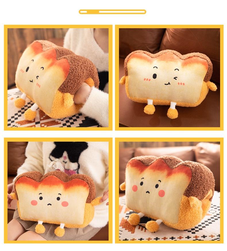 Plush Toast Bread Pillow Kawaii Food Toast Soft Doll Winter Hand Warmer Home Decoration Cushion Kids Toys Birthday Gift