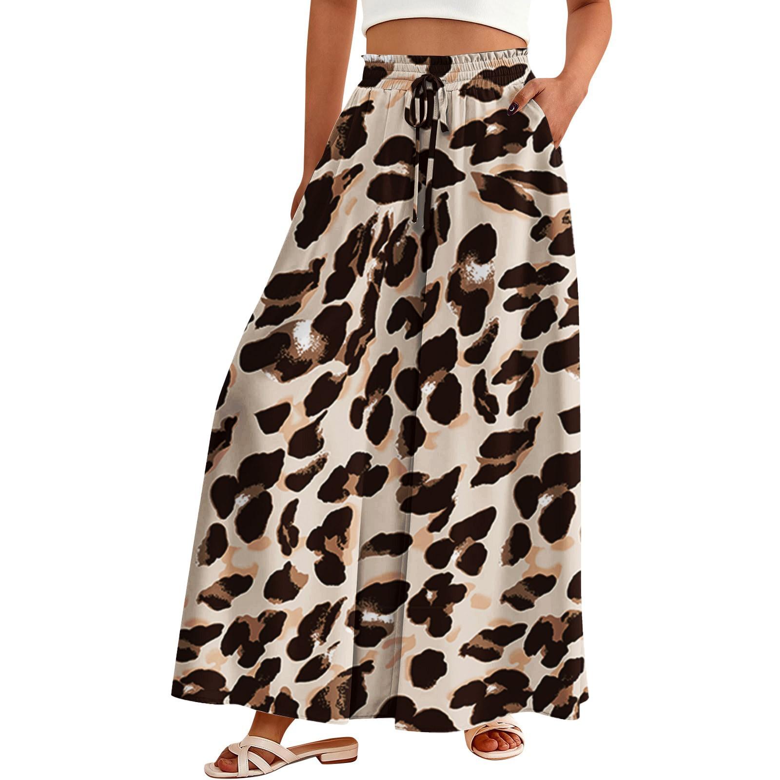 

Женские брюки-палаццо с цветочным принтом в стиле бохо, широкие брюки, летние пляжные струящиеся брюки с высокой талией и карманами M