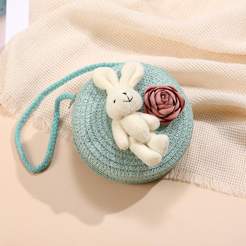 

Large Capacity Women s Beach Woven Bag Shoulder Bag Woven Coin Purse rabbit blue