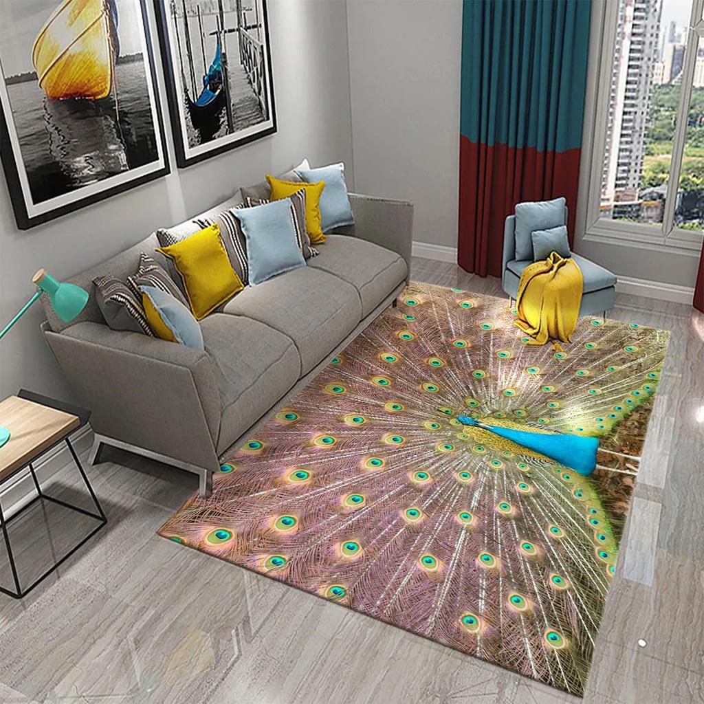 3D Peacock Carpet for Living Room Bathroom Home Decor Sofa Table Rug Anti Slip Chair Cushion Lounge Mat Bedroom Balcony Area Mat