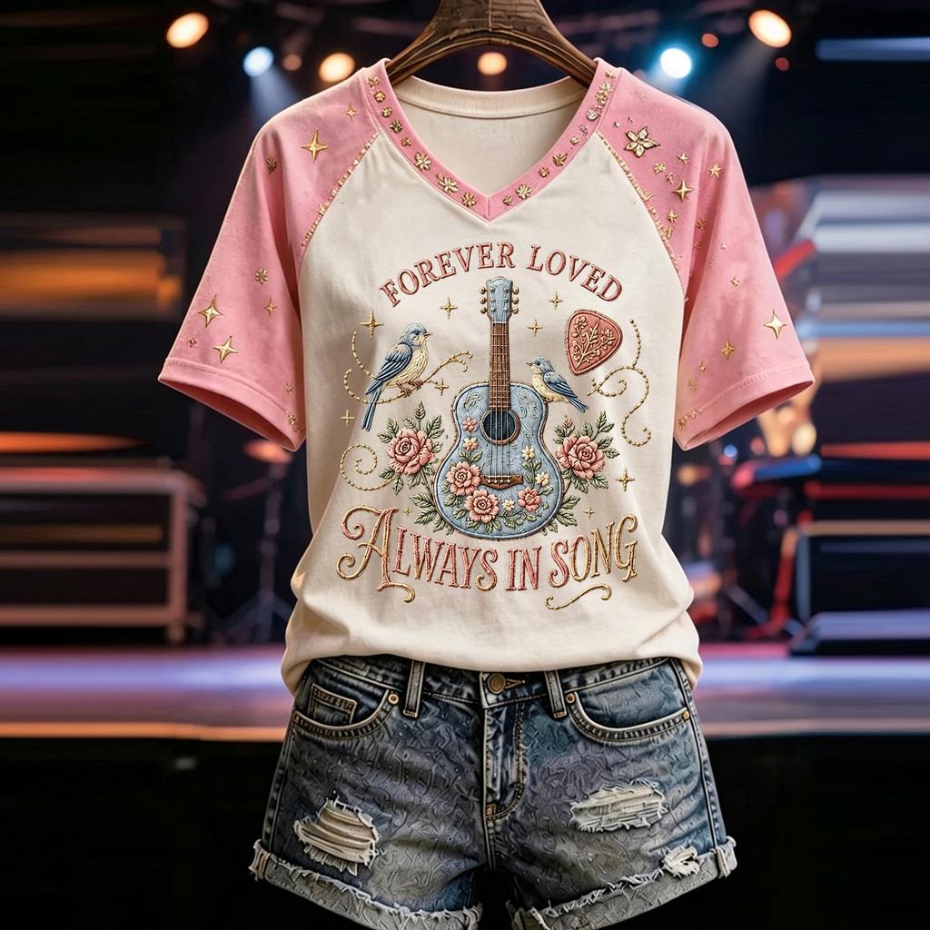 Women's Casual V-Neck Short Sleeve Letter Graphic T-Shirt