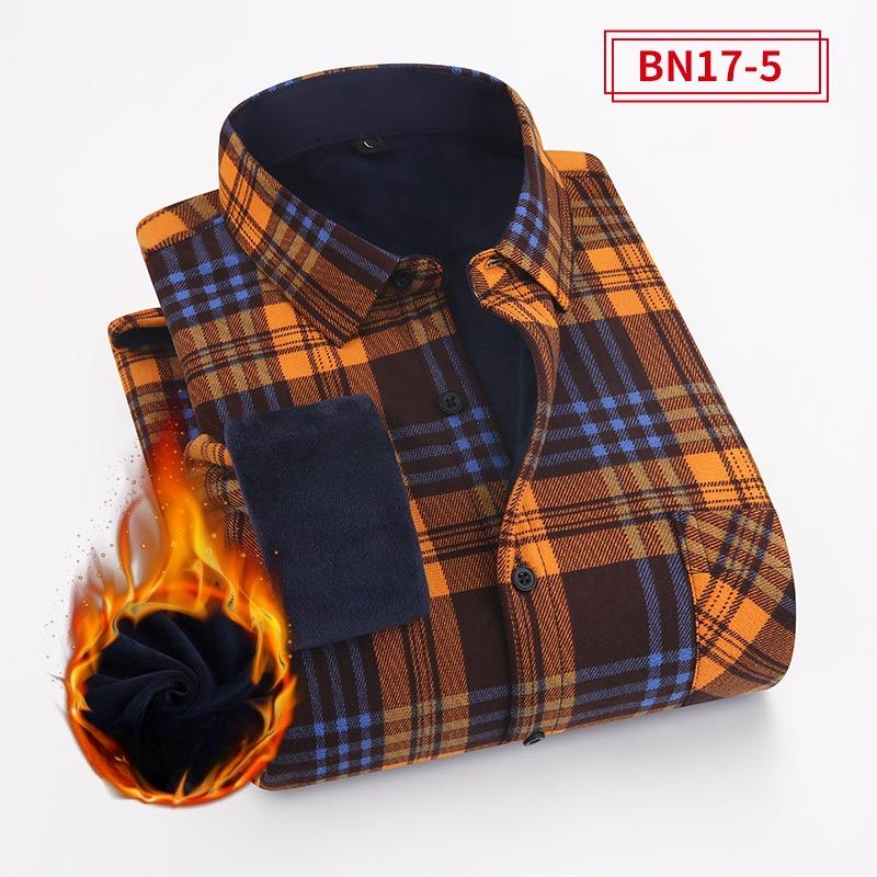 Men's Warm Fleece-Lined Plaid Shirt - Long Sleeve, Button-Up with Chest Pockets, Cozy Thermal Inner Lining for Winter & Fall