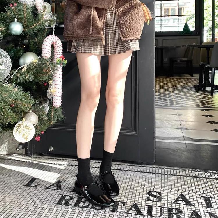 Sheepskin version~ genuine leather retro one-word buckle with Mary Jane shoes women's flat bottom shallow mouth French evening wind single shoes