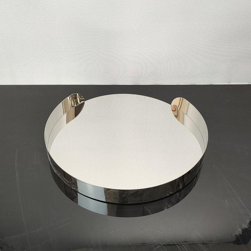 

Простой современный гальванизированный металлический серебряный геометрический круглый поднос, украшение для гостиничного журнального столика, украшение рабочего стола